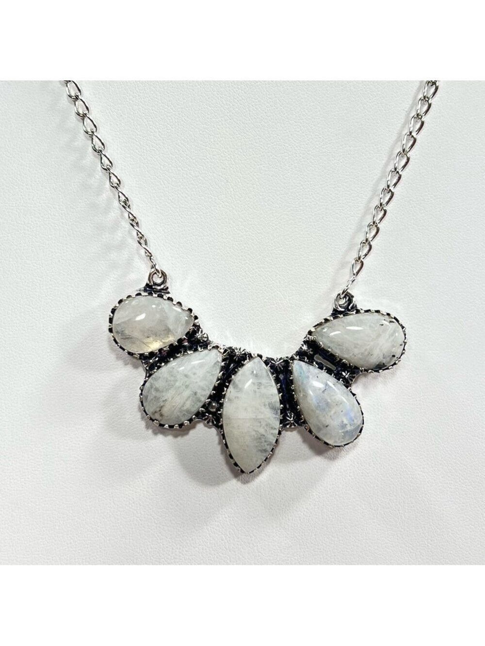 Rainbow Moonstone Vintage Style 925 Gemstone Multi Stone Necklace